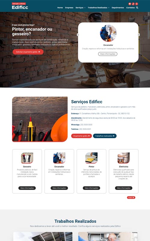 Edificc Site Para Empresa De Reforma E Manutencao Ou Profissional Pintor Encanador E Marceneiro