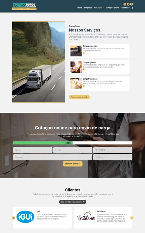 Transspress - Site para Empresas de transporte